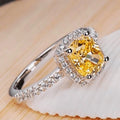 Princess Style Chunky Square Yellow Ring For Women, Four Prong Proposal Palace Accessory view 3