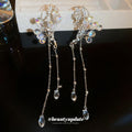Alloy Artificial Crystal Flower Teardrop Tassel Clip-on Earrings, Fashion OL No-Piercing Ear Cuffs view 4