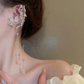 Alloy Artificial Crystal Flower Teardrop Tassel Clip-on Earrings, Fashion OL No-Piercing Ear Cuffs view 3