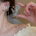 Alloy Artificial Crystal Flower Teardrop Tassel Clip-on Earrings, Fashion OL No-Piercing Ear Cuffs view 1