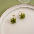Elegant Korean Style 3D White And Green Acrylic Flower Hoop Alloy Rhinestone Petal Earrings view 3