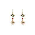 Vintage Ethnic Enamel Flower Pearl Faux Jade Four Leaf Clover Dangle Drop Earrings view 5