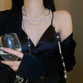 French Vintage Teardrop Faux Pearl Multi Layer Tassel Choker Necklace Elegant Statement Jewelry view 3