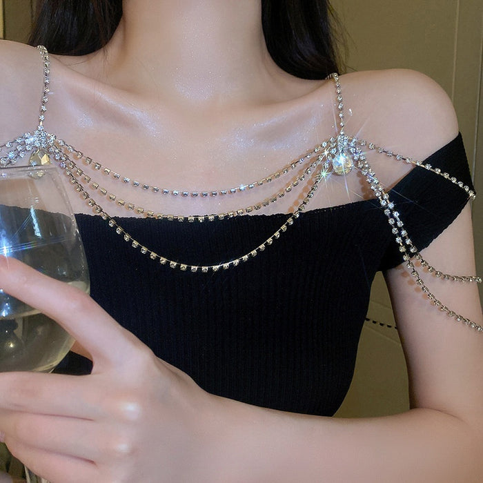 Alloy Rhinestone Teardrop Multilayer Geometric Shoulder Body Chain Necklace For Women