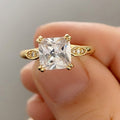 Gold Color Square Four Prong Women's Ring, Elegant Wedding Engagement Jewelry Accessory view 3