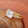 Gold Color Square Four Prong Women's Ring, Elegant Wedding Engagement Jewelry Accessory view 2