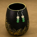 Vintage Chinese Style Gradient Green Beaded Drop Dangle Alloy Hook Elegant Round Pearl Bead Earrings view 1