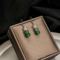 Vintage Chinese Style Gradient Green Beaded Drop Dangle Alloy Hook Elegant Round Pearl Bead Earrings view 4