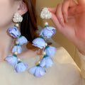 Alloy Pearl Fabric Flower Tassel Drop Earrings, Forest Fairy Long Vacation Style view 2