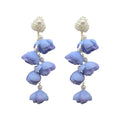 Alloy Pearl Fabric Flower Tassel Drop Earrings, Forest Fairy Long Vacation Style view 5