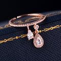 Minimal Thin Stackable Open Ring With Water Drop Pendant Charm, Delicate Slim Finger Jewelry view 7