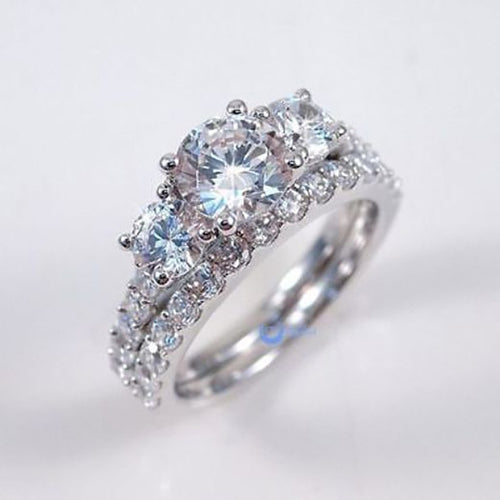 European Court Style Couple Rings Round Row Zircon Sparkling Matching Rings For Women