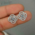 Hong Kong Style Sparkling Ripple Camellia Flower Stud Earrings Elegant Fashion Jewelry For Women view 1