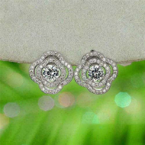 Hong Kong Style Sparkling Ripple Camellia Flower Stud Earrings Elegant Fashion Jewelry For Women