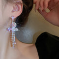 Pink Zircon Butterfly Teardrop Tassel Drop Earrings Alloy Forest Style Sweet Jewelry view 3
