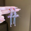 Pink Zircon Butterfly Teardrop Tassel Drop Earrings Alloy Forest Style Sweet Jewelry view 2