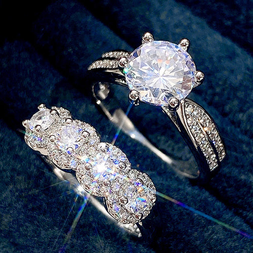 Sparkling Luxury Couple Rings, European American Sweet Matching Bands For Valentine's Day Gift