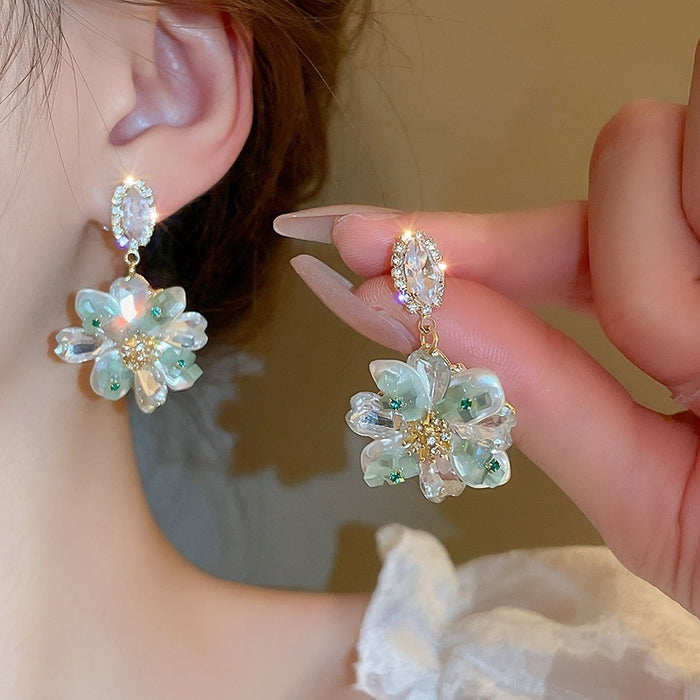 New Chinese Style Artificial Crystal Braided Floral Rhinestone Drop Earrings For Women