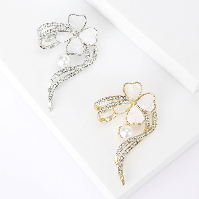 Alloy Shell Clover Ribbon Brooch For Elegant Clothing Fastening