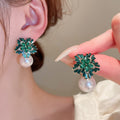 Light Luxury Floral Rhinestone Faux Pearl Stud Earrings With Silver Needle view 4