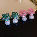 Light Luxury Floral Rhinestone Faux Pearl Stud Earrings With Silver Needle view 1