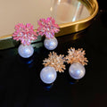 Light Luxury Floral Rhinestone Faux Pearl Stud Earrings With Silver Needle view 3
