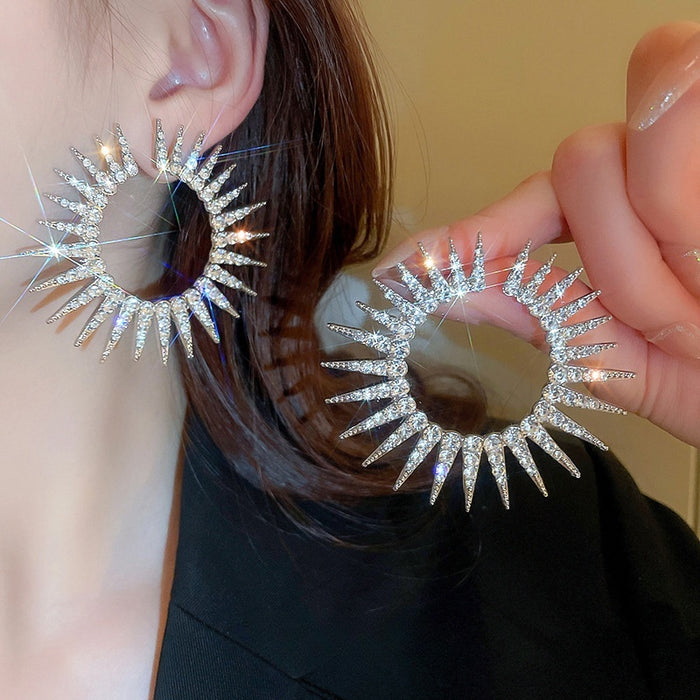 Chic Alloy Rhinestone Geometric Circle Hoop Earrings With Silver Posts