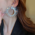 Chic Alloy Rhinestone Geometric Circle Hoop Earrings With Silver Posts view 3