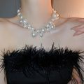 Sweet Cool Geometric Faux Pearl Collarbone Necklace For Women Light Luxury Round Bead Statement view 3