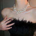 Sweet Cool Geometric Faux Pearl Collarbone Necklace For Women Light Luxury Round Bead Statement view 1