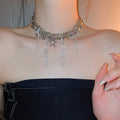 Alloy Rhinestone Star Hollow Tassel Necklace, Western Light Luxury Sweet Cool Collarbone Chain view 1