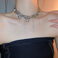 Alloy Rhinestone Star Hollow Tassel Necklace, Western Light Luxury Sweet Cool Collarbone Chain view 3