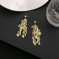 Elegant Alloy Metal Leaf Wheat Tassel Drop Earrings For Women Luxury Long Dangle Statement Earrings view 3