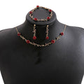 French Forest Rose Earrings Bracelet Necklace Set Vintage Romantic Red Flower Jewelry Set view 5