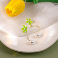 Elegant Fresh Green Enamel Flower Drop Pearl Pendant Two-Way Silver Needle Alloy Earrings view 3