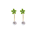 Elegant Fresh Green Enamel Flower Drop Pearl Pendant Two-Way Silver Needle Alloy Earrings view 5