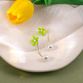 Elegant Fresh Green Enamel Flower Drop Pearl Pendant Two-Way Silver Needle Alloy Earrings view 4