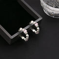 Elegant Korean Candy Heart Pink Rhinestone Geometric C Hoop Alloy Silver Needle Stud Earrings view 1