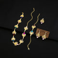 Bohemian Color Rhinestone Pearl Earrings Turquoise Tassel Flower Jewelry Set For Women view 4