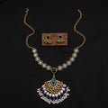 Bohemian Color Rhinestone Pearl Earrings Turquoise Tassel Flower Jewelry Set For Women view 3