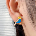 French Style Enamel Gold Rim Colorful Bird Stud Earrings Cute Small Fashion Jewelry For Women view 4