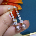 Fashion Row Zircon Pearl Drop Earrings Luxury Korean Long Wedding Date Earrings For Women view 3