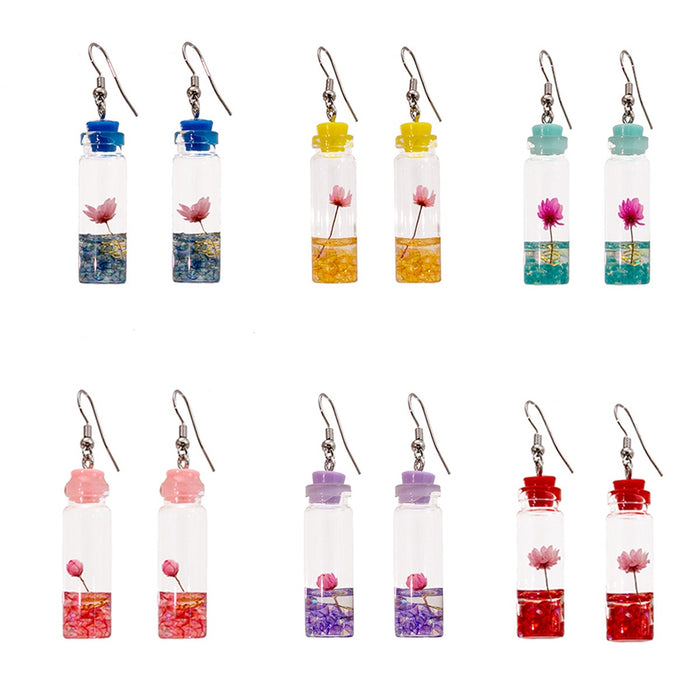 Cute Dried Flower Drift Bottle Acrylic Pendant Alloy Hook Creative Preserved Flower Drop Earrings