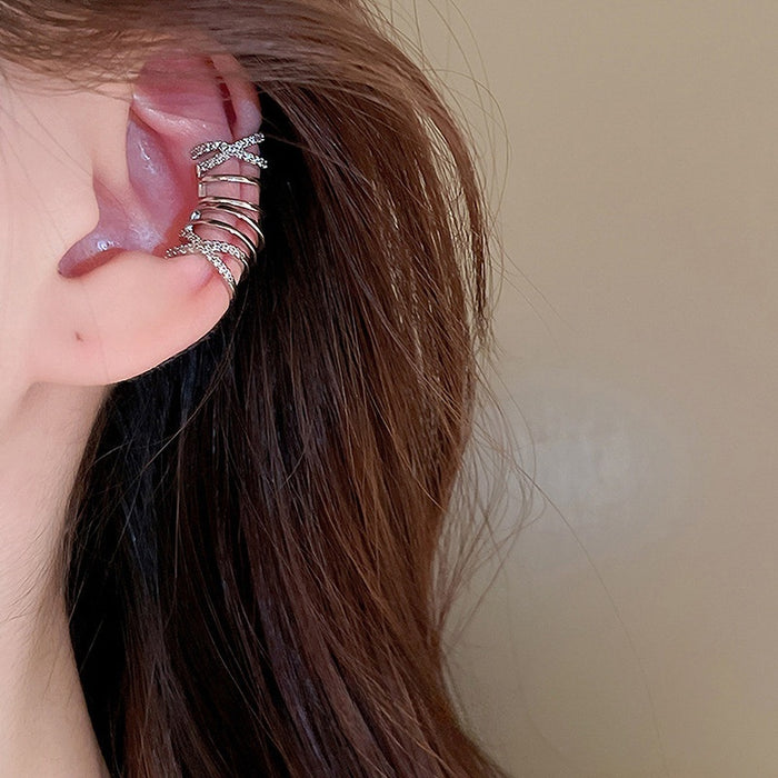 Copper Zircon Cross Multi Layer Geometric Ring Clip-on Earrings For Women Minimalist No Piercing