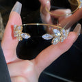Sparkling Rhinestone Leaf Open Bangle Luxury Fashion Metal Bracelet for Women view 3