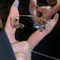 Sparkling Rhinestone Leaf Open Bangle Luxury Fashion Metal Bracelet for Women view 2