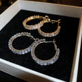Chic Alloy Hoop Earrings With Square Zircon Geometric Circle Design For Women view 1