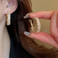 Chic Alloy Hoop Earrings With Square Zircon Geometric Circle Design For Women view 4