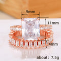 European American Princess Square Statement Ring Set, Fashion Proposal Wedding Anniversary Gift For Women view 5