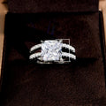Square Princess Cut Four Prong Ring Set, Sparkling Bling Women's Fashion Jewelry view 5
